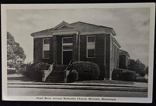 Pearl River Avenue Methodist Church - McComb, Mississippi - Vintage Black and White Postcard