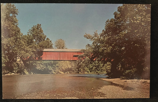 Cox Ford Bridge in Parke County Indiana - Photo by John V. Pontiere Jr.  - Vintage Covered Bridge Postcard