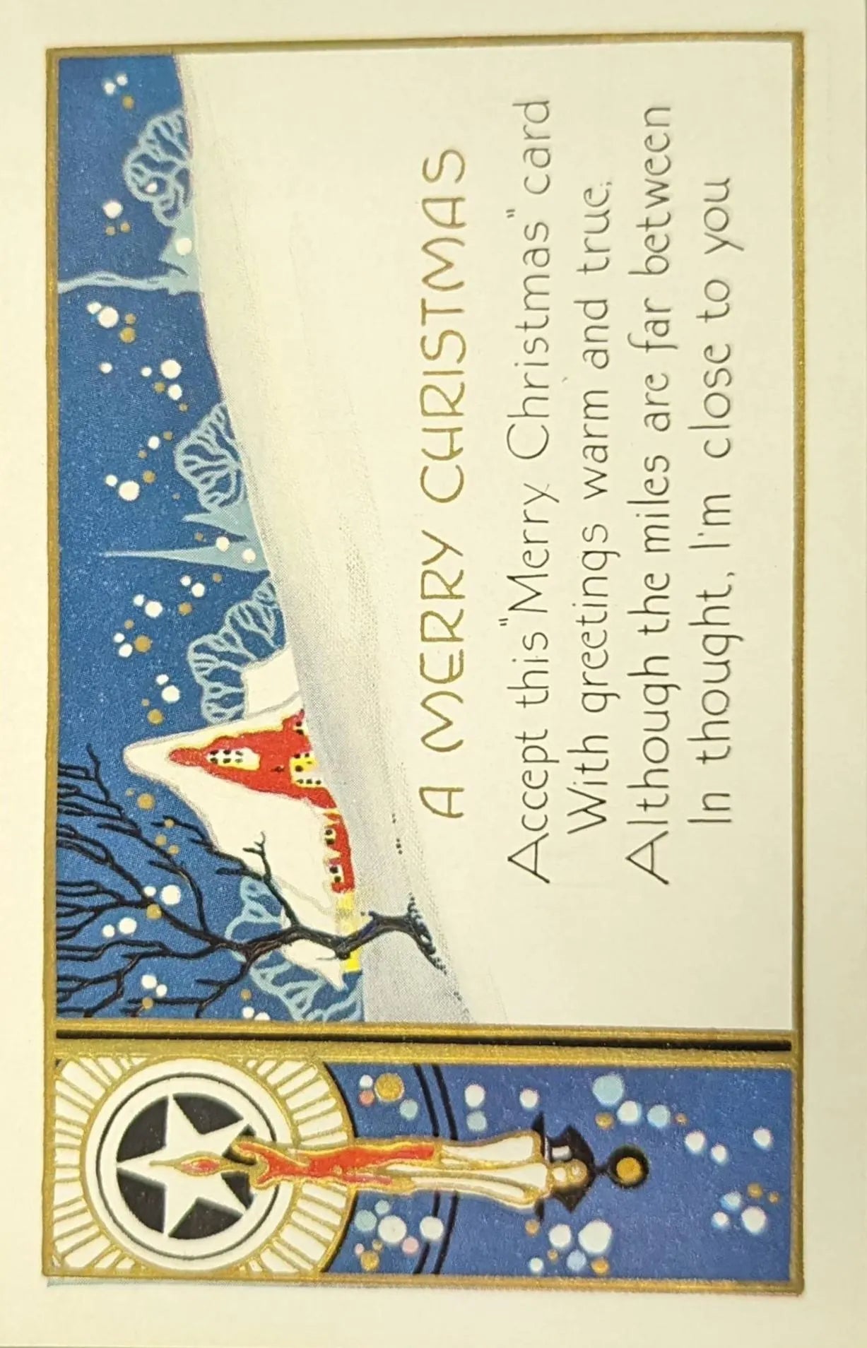 Vintage-style Christmas card with airplane and snowy landscape