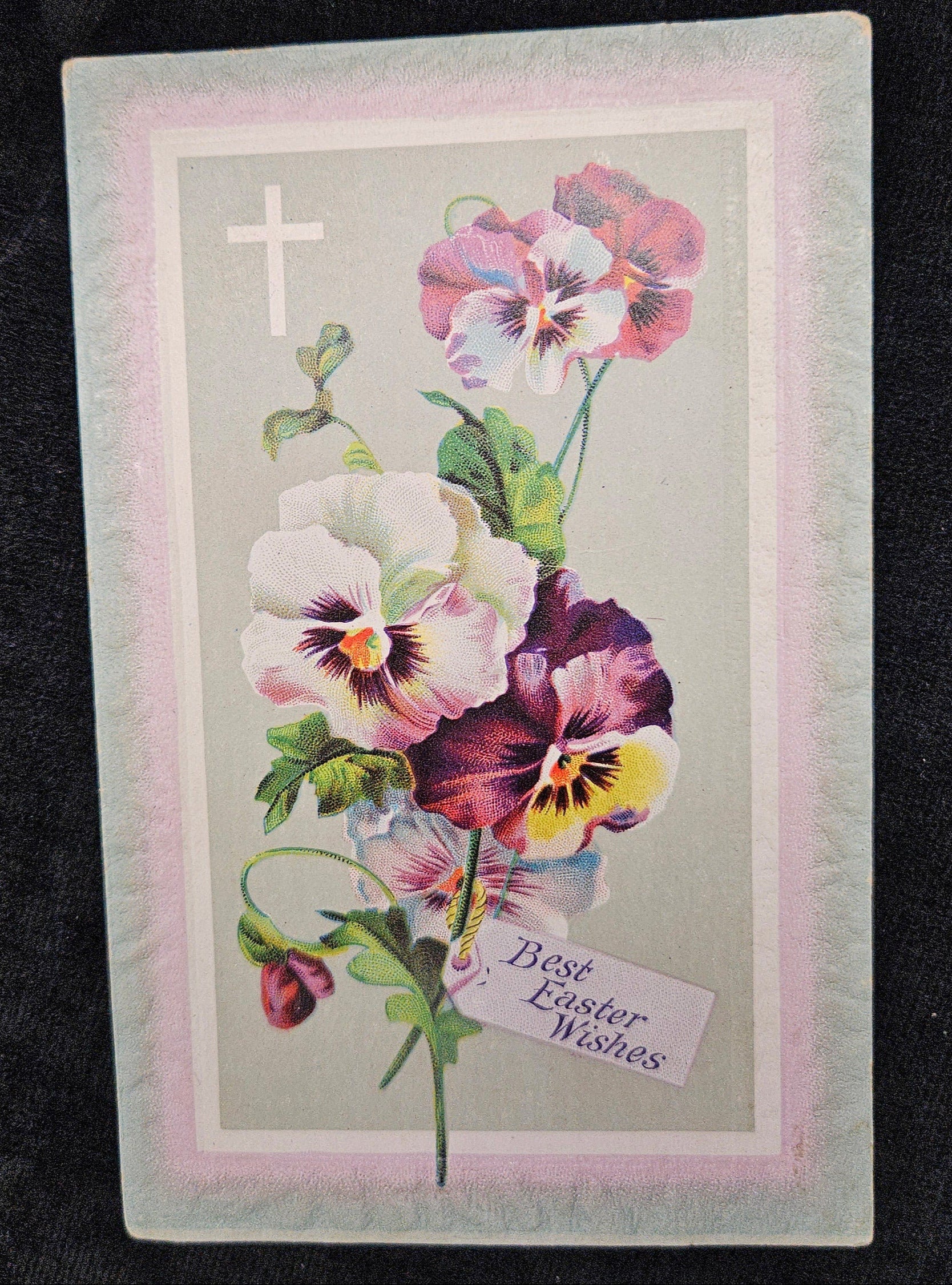 A Pansy Bouquet tied with "Best Easter Wishes" - 1910 Easter Postcard