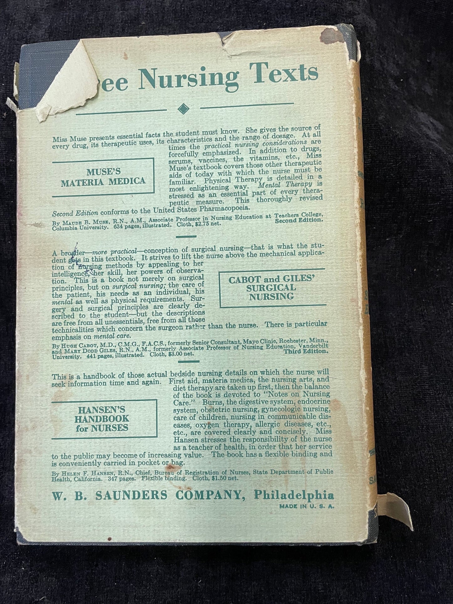 Vintage book or pamphlet with text on a dark background