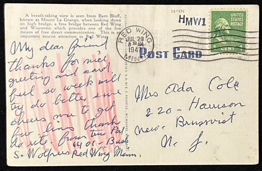 Above High Bridge on Barn Bluff - Mount La Grange - Red Wing, Minnesota - 1940s Postcard