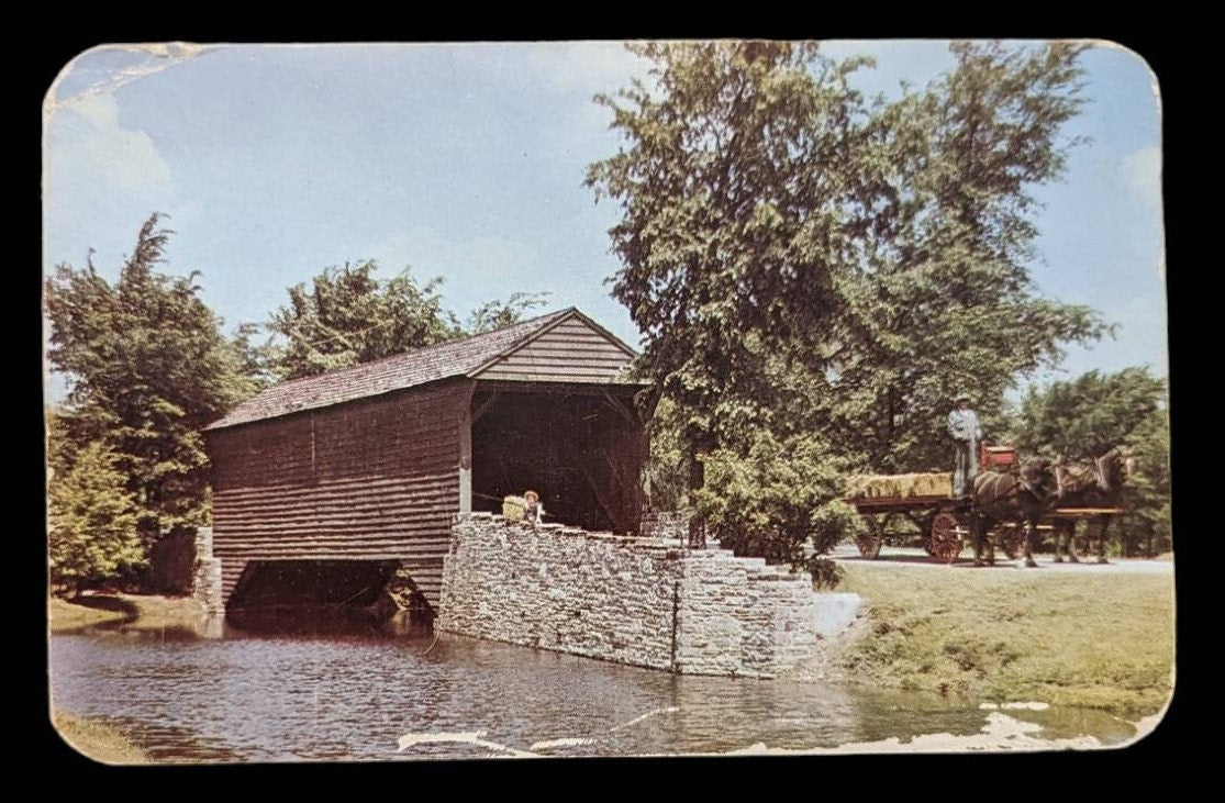 Ackley Covered Bridge, Greenfield Village, Dearborn, Michigan - Vintage Postcard