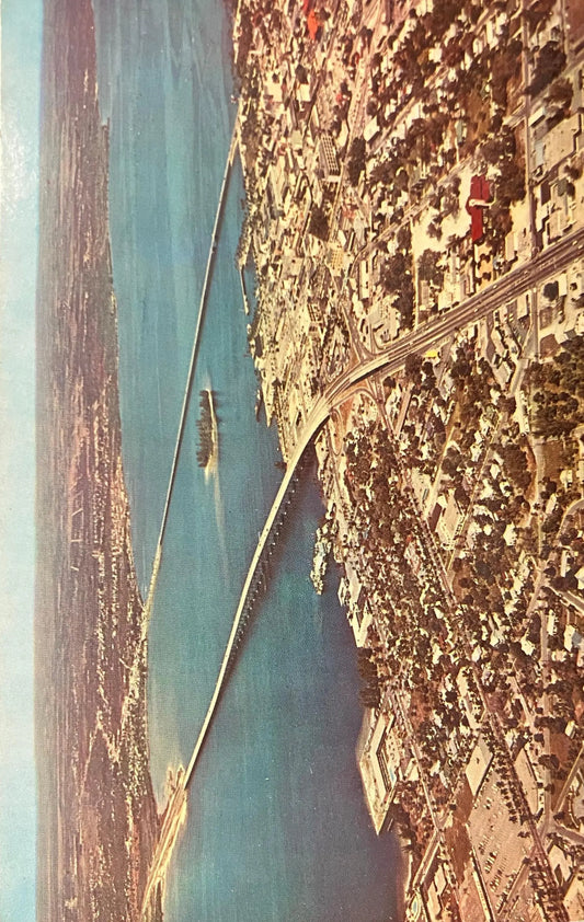 Aerial View, Downtown Ft. Myers, Florida - Caloosahatchee River Bridge - Vintage Florida Bridge Post