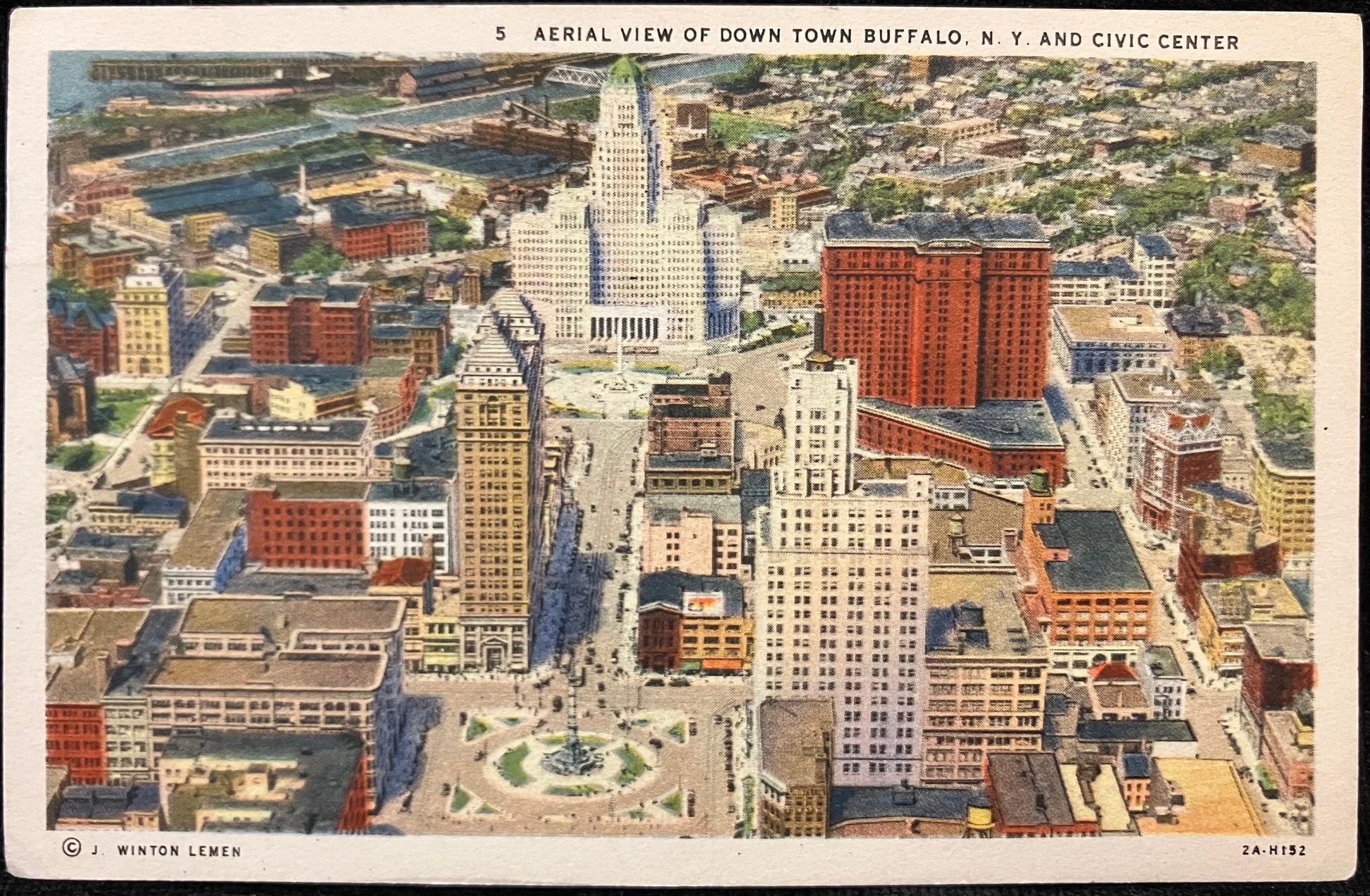 Aerial View of Downtown Buffalo, New York and Civic Center - Copyright: J. Winston Lemen - Vintage  