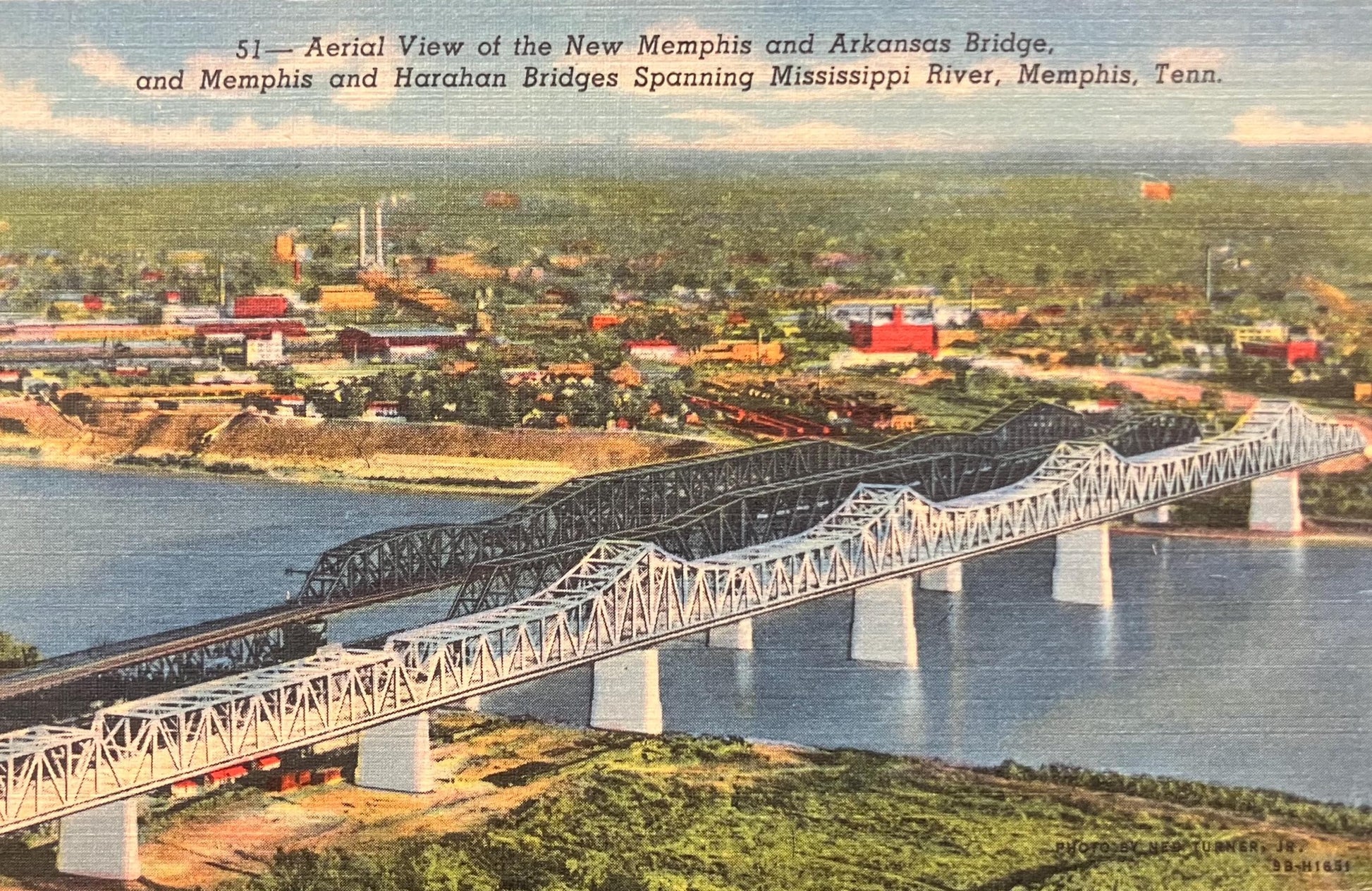 Aerial View of New Memphis and Arkansas Bridge - Memphis and Harathan Bridges - Mississippi River - 