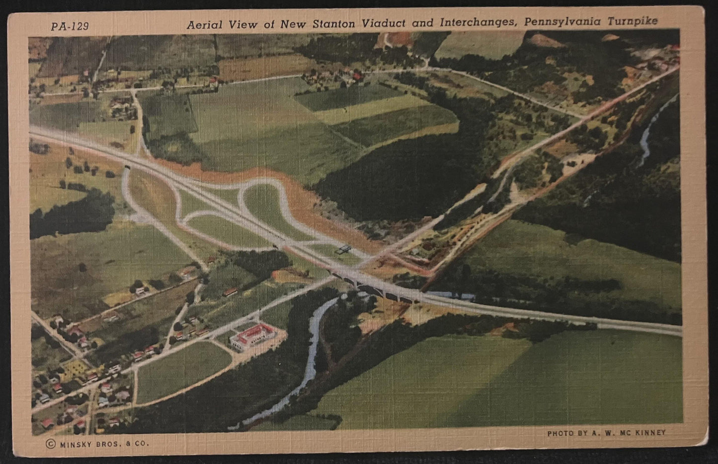Aerial View of New Stanton Viaduct and Traffic Interchange, Pennsylvania, Turnpike - C Misnkey Bros,