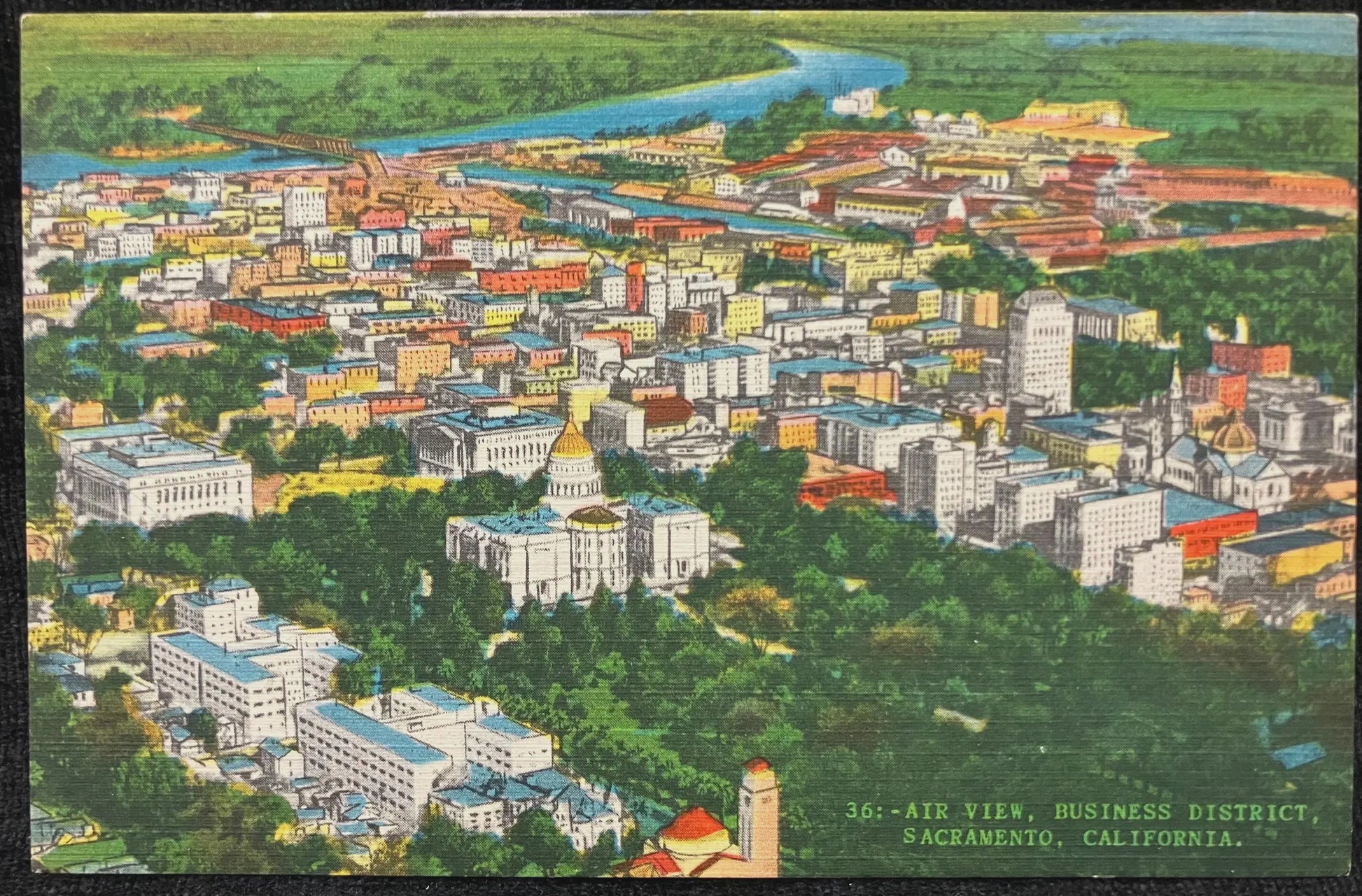 Air view of the Business District, Sacramento, California - Vintage Postcard