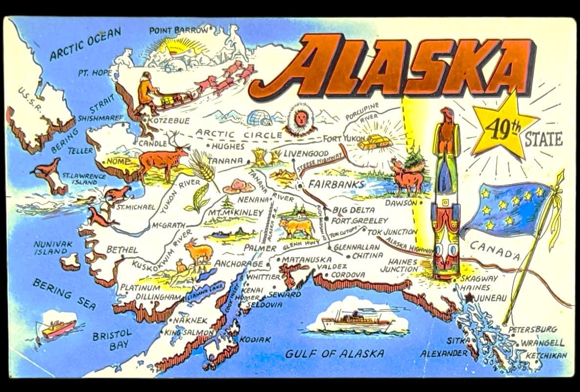 DOWNLOAD PNG File This is a bright and fun design from a vintage Alaska postcard. The print can be u