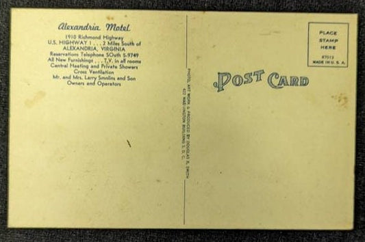 Alexandria Motel - Alexandria, Virginia - 1930s/1940s Linen Postcard