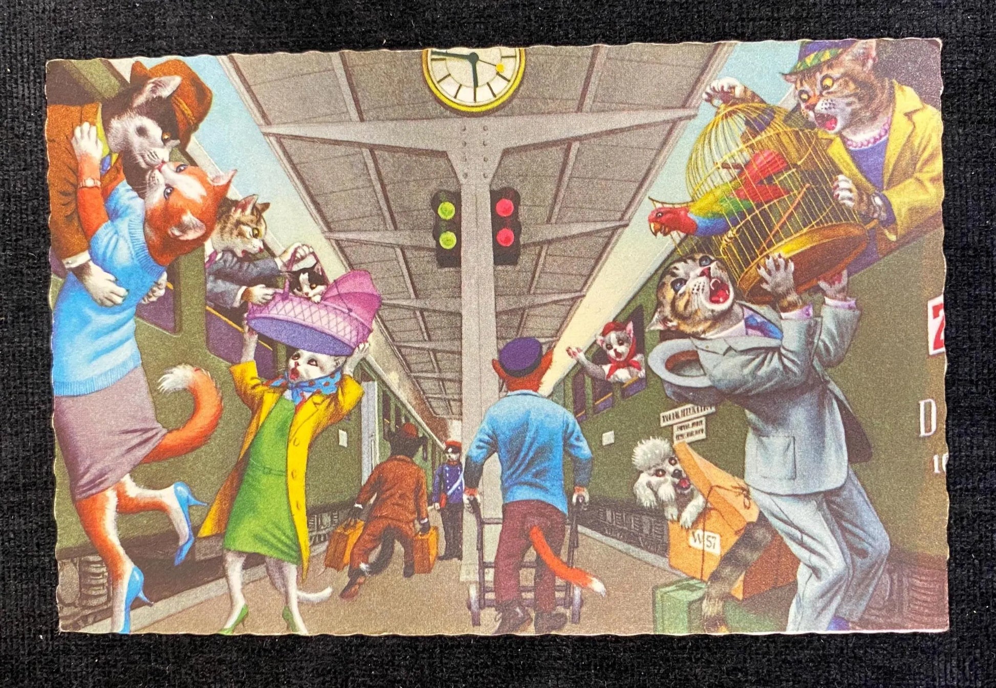 Alfred Mainzer Fantasy Postcard - Train  Departure for the Cats - Cats Dressed and Acting Like Peopl