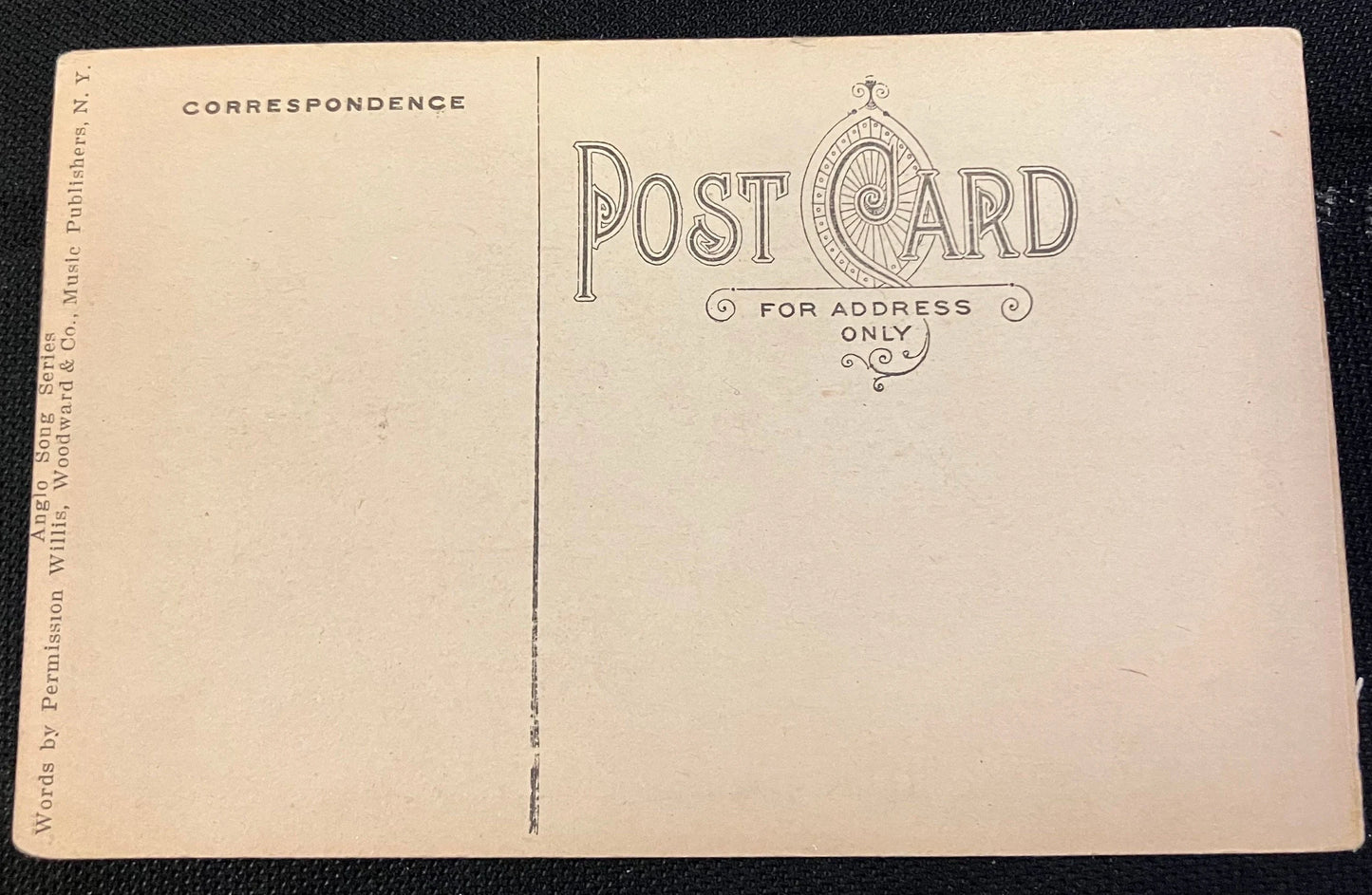 On front of card: “Look in her eyes with a bunch of sighs, And she’ll love you.” On back of card: An