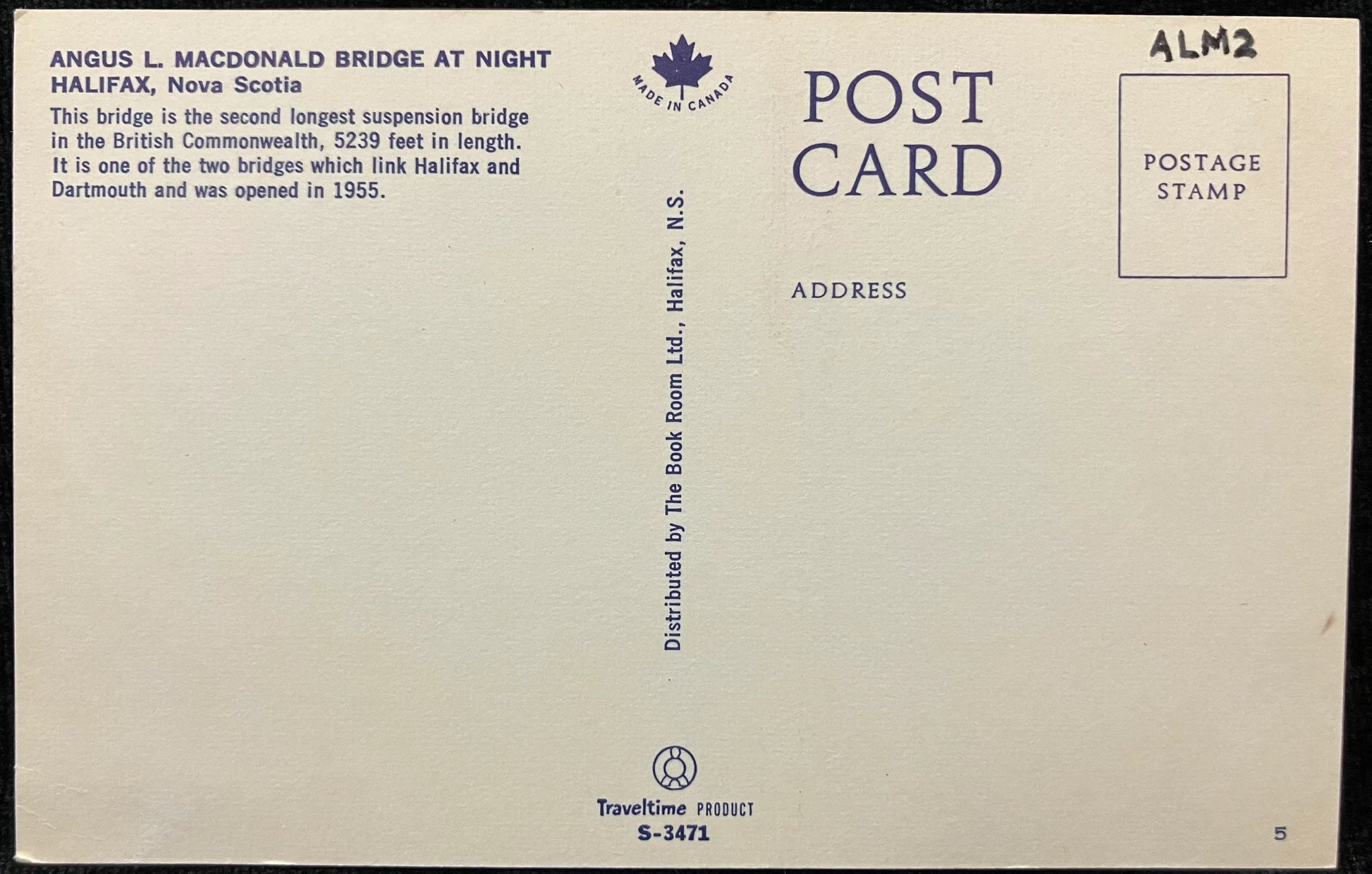 Angus L. MacDonald Bridge at Night - Halifax, Nova Scotia - Made in Canada - Vintage Postcard