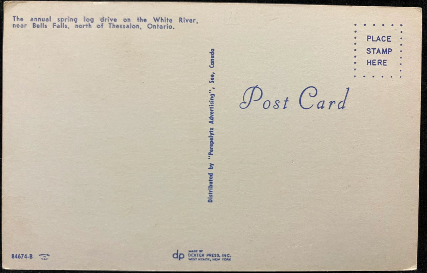 Annual Spring Log Drive on White River - Ontario, Canada - Vintage Logging Postcard - Lumbermen Ridi