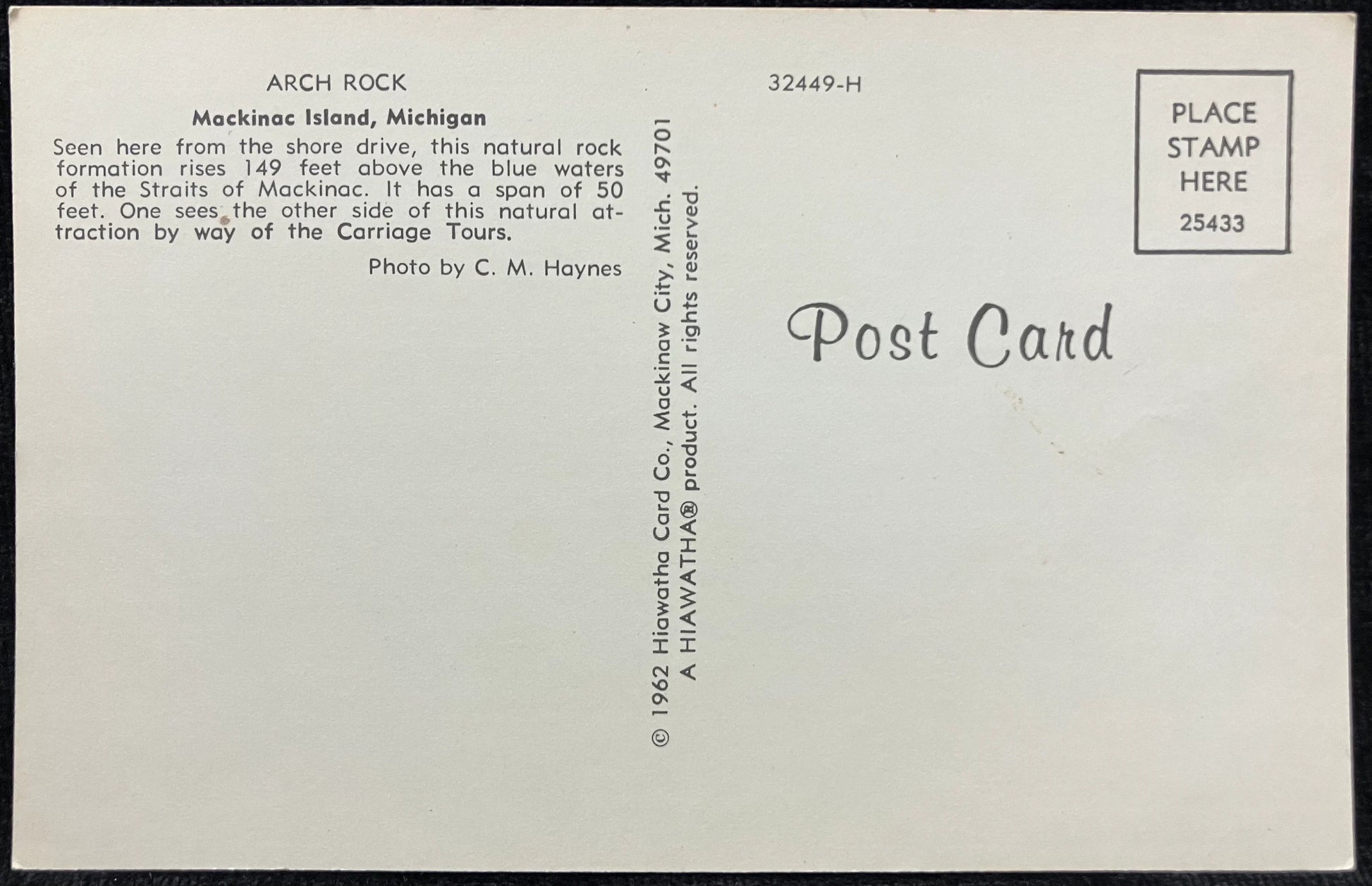 Arch Rock - Mackinac Island, Michigan - Photo by C. M. Haynes - Vintage Nature Postcard