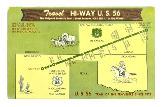 Travel Hi-Way U.S. 56 - Santa Fe Trail traveling through Colorado, Oklahoma, and Kansas - Digital Print - Vintage Marketing Art