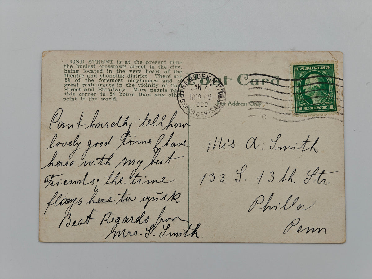 42nd St., West from Fifth Ave., New York City - Vintage 1920 Postcard