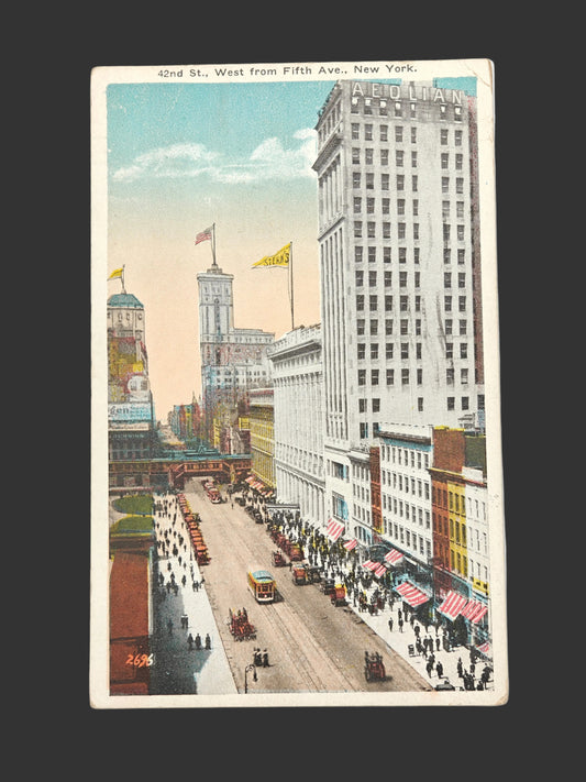 42nd St., West from Fifth Ave., New York City - Vintage 1920 Postcard