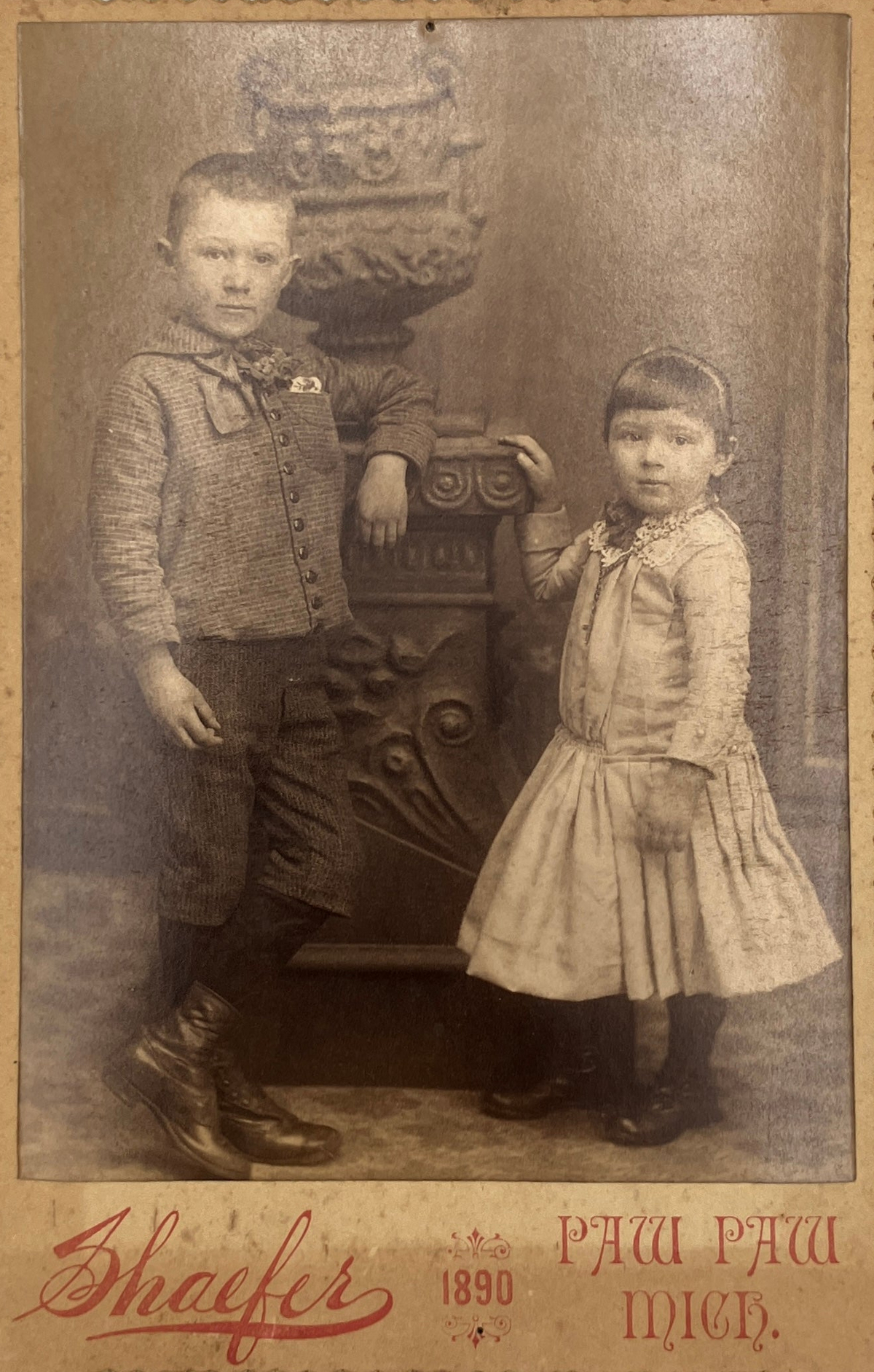 Fancy and Fashionable Victorian Children Cabinet Card - 1890 Michigan Photography