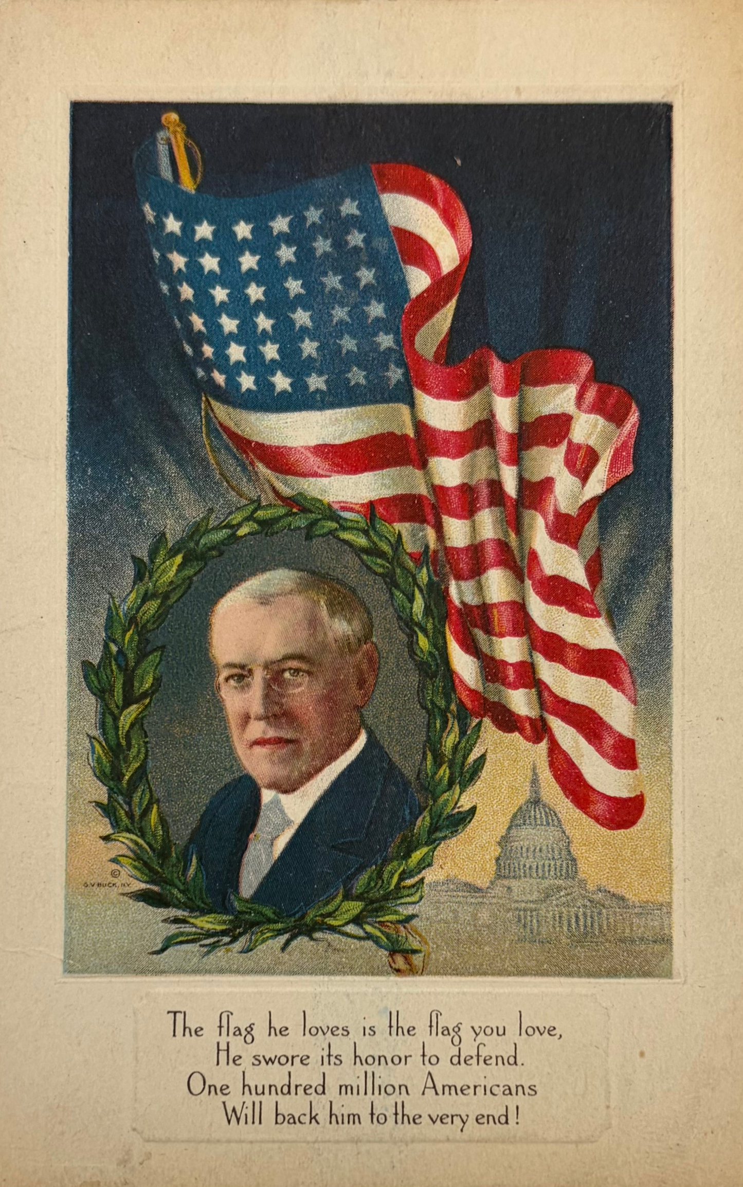 Embossed Woodrow Wilson WWI "Flag Series no.4" Patriotic Poem Postcard