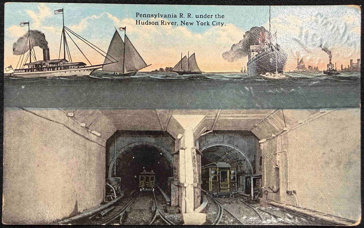 Pennsylvania Railroad Under the Hudson River | Hand-Tinted 1920s Postcard
