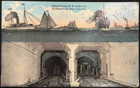 Pennsylvania Railroad Under the Hudson River | Hand-Tinted 1920s Postcard
