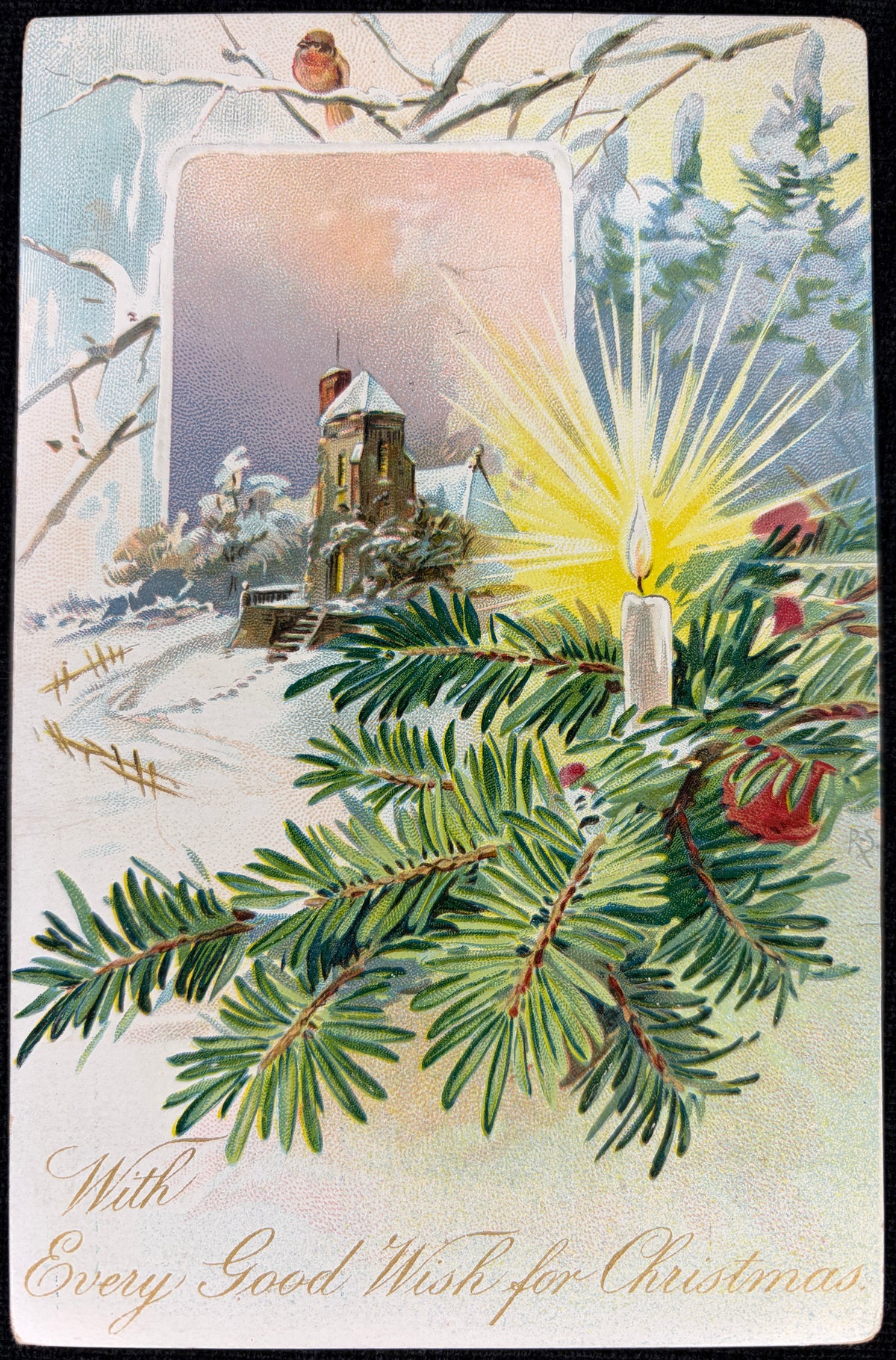 With Every Good Wish for Christmas - 1911 Vintage Postcard