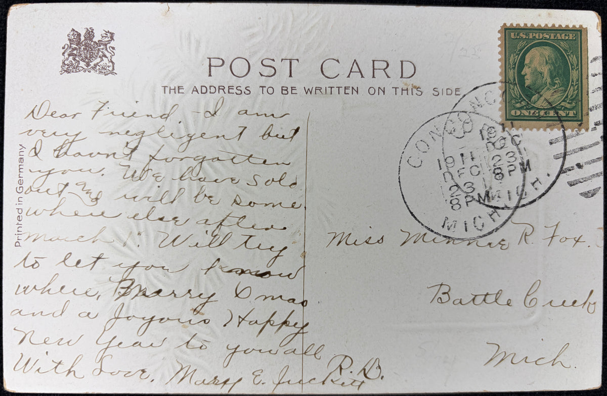 With Every Good Wish for Christmas - 1911 Vintage Postcard
