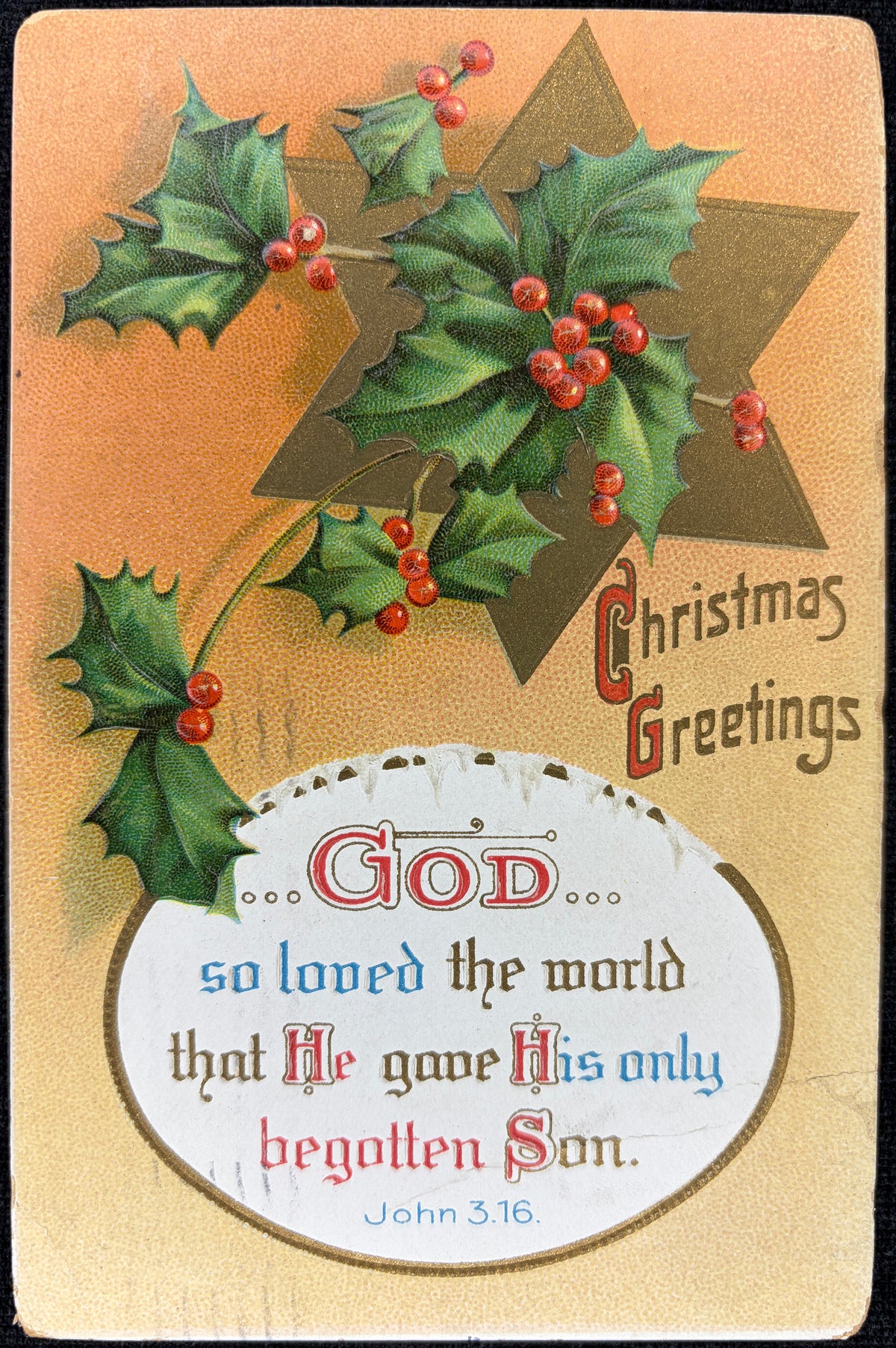 John 3:16 Star of David Christmas - Vintage Postcard