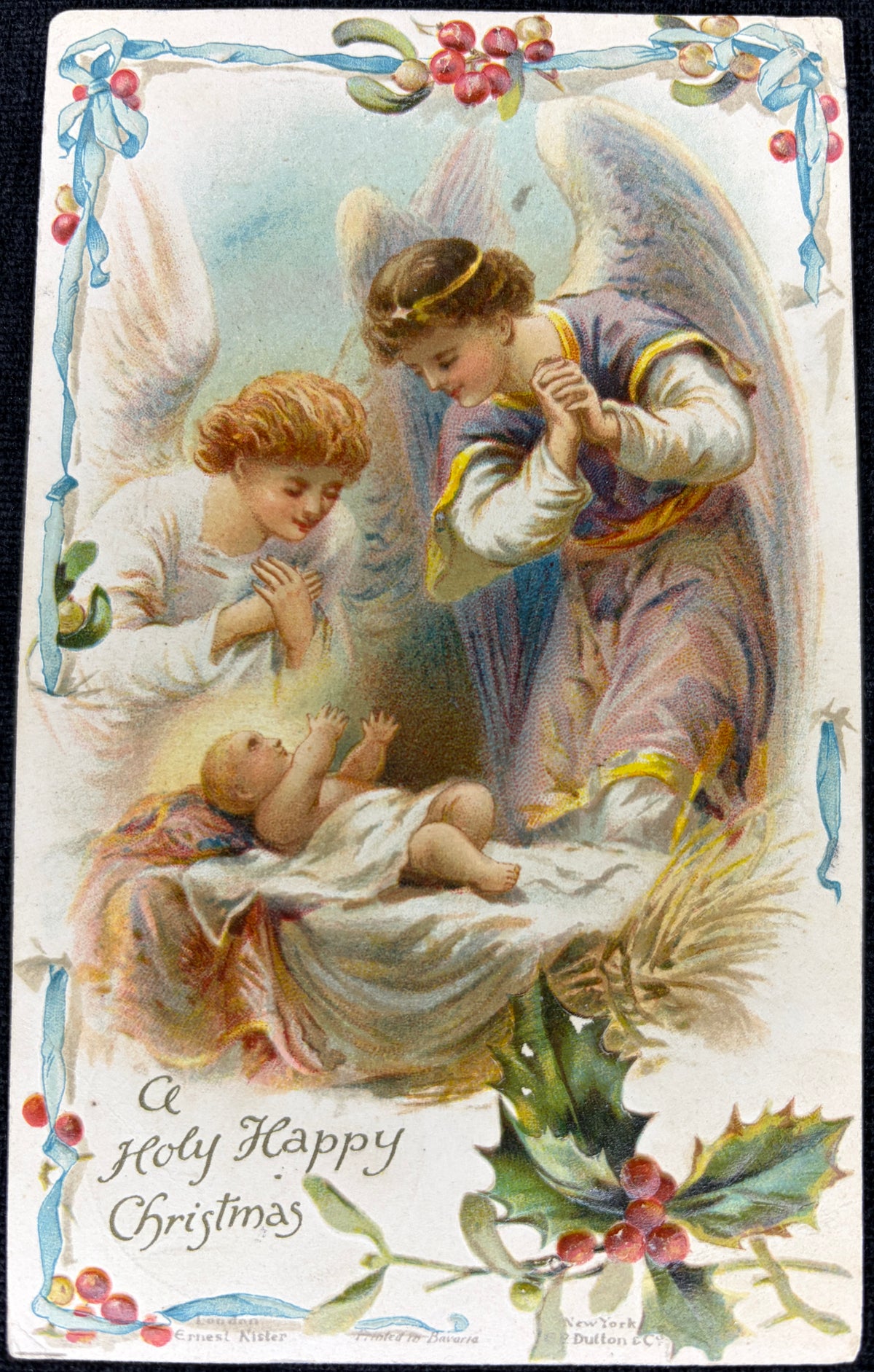 1903 Embossed Angels with Baby Jesus Christmas Postcard - Vintage Postcard