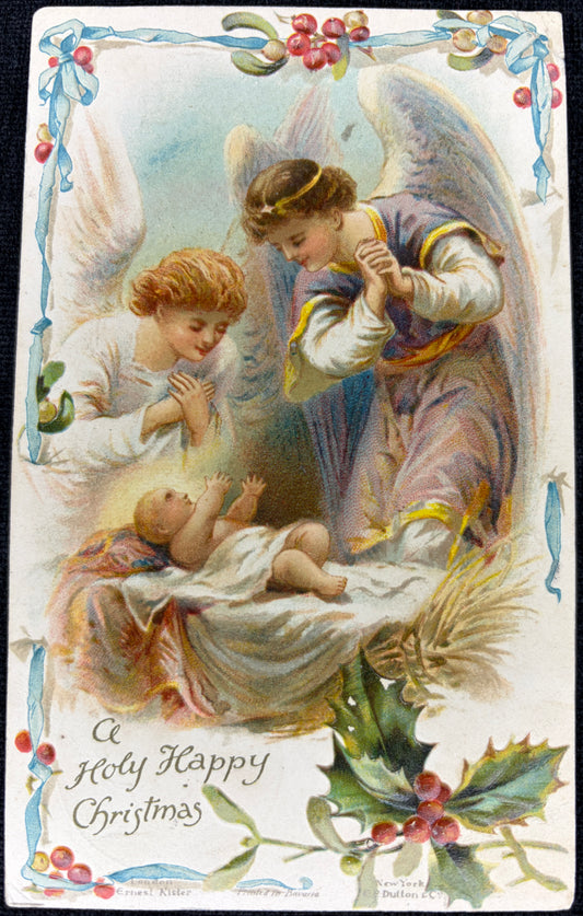 1903 Embossed Angels with Baby Jesus Christmas Postcard - Vintage Postcard