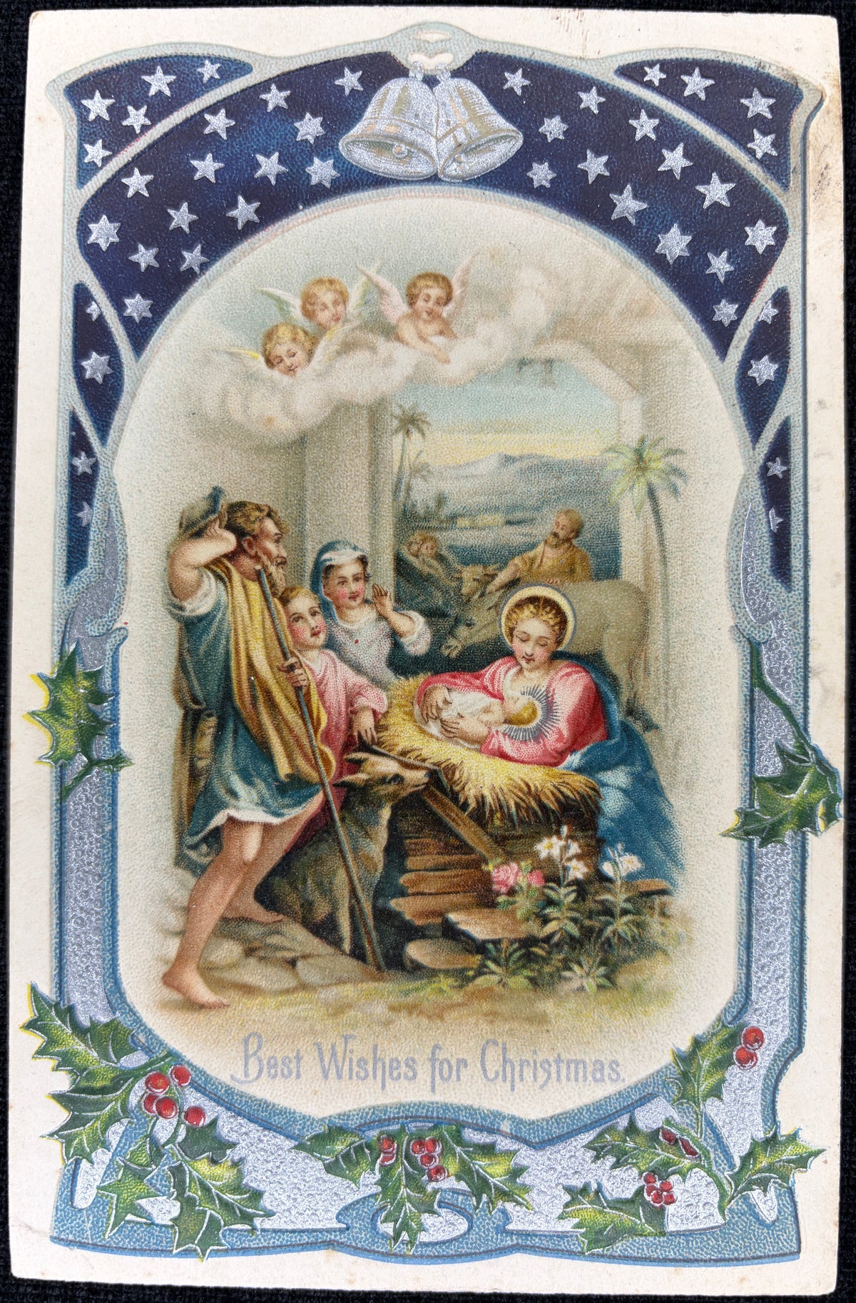 "Best Wishes for Christmas" Nativity Scene | Christmas Postcard