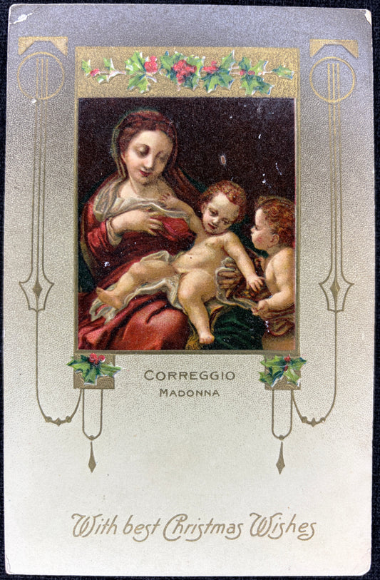 Pre-1910 Correggio Madonna "With Best Christmas Wishes" - Vintage Postcard
