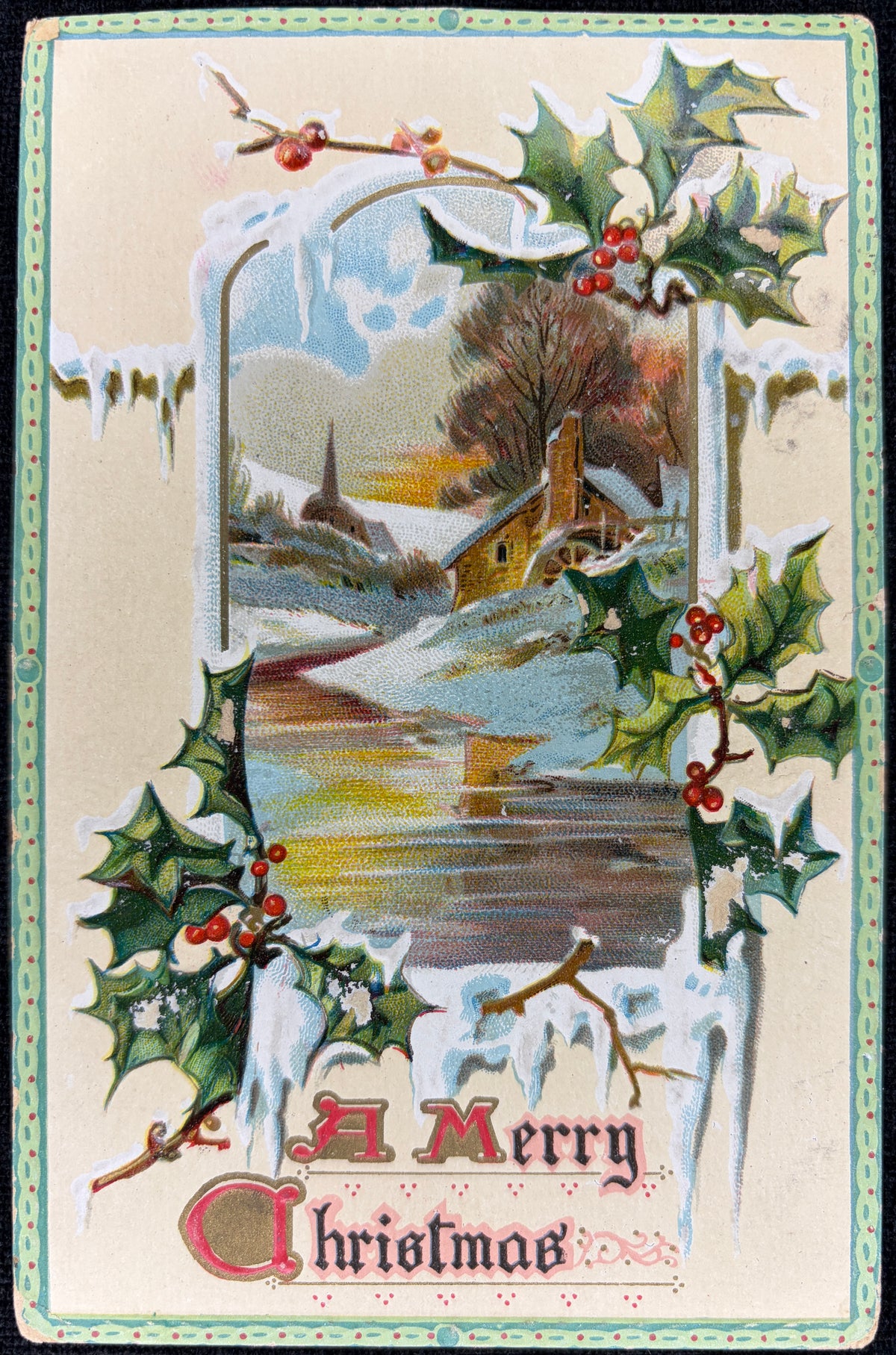 1910 Embossed Water Mill Christmas Postcard - Vintage Postcard