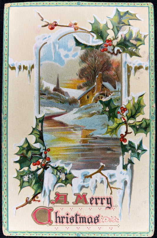 1910 Embossed Water Mill Christmas Postcard - Vintage Postcard