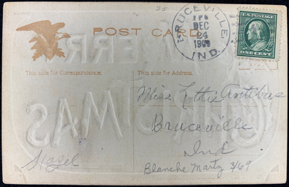Pre-1910 Embossed "A Merry Christmas" - Vintage Postcard