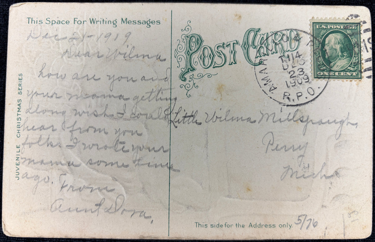 Pre-1910 Gilded and Embossed Children in Church Christmas Postcard - Vintage Postcard