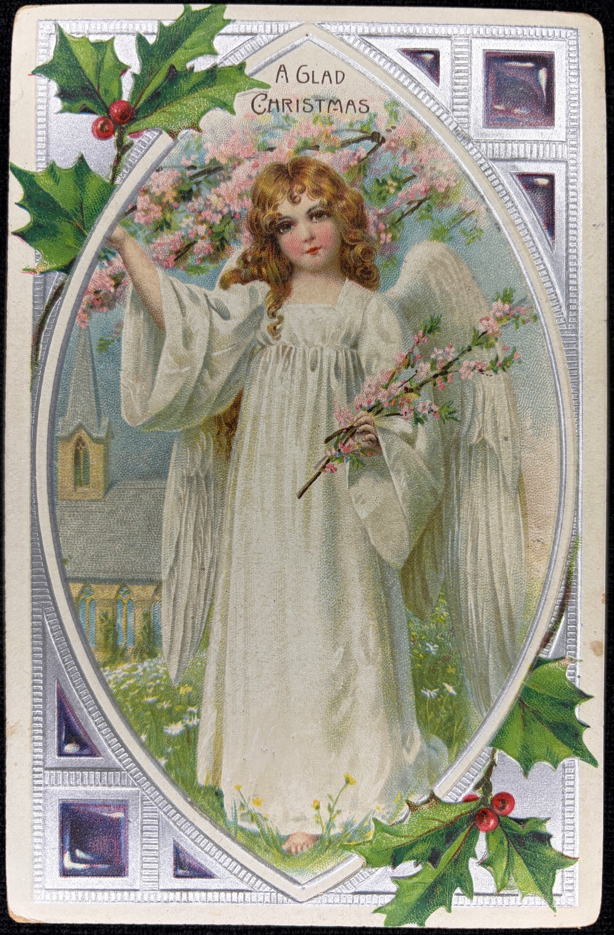 Pre-1910 Embossed Angel, "A Glad Christmas" - Vintage Postcard