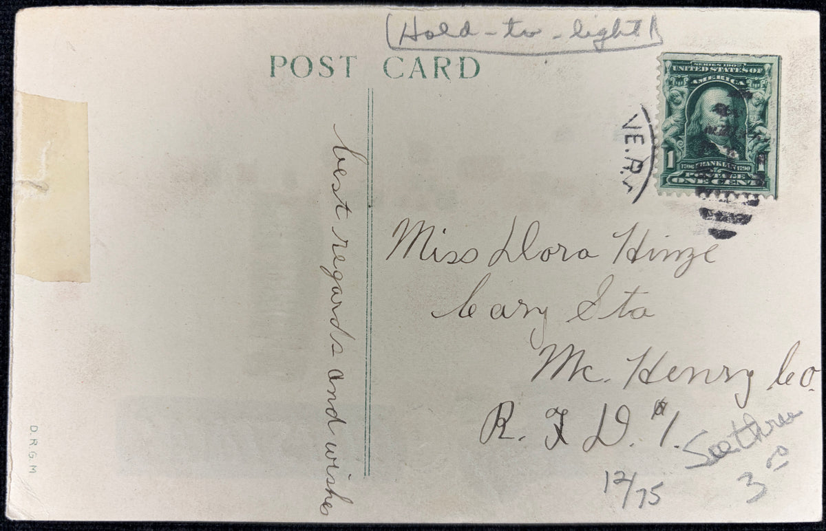 1908 Hold-to-Light Christmas Postcard with Three Boys - Vintage Postcard