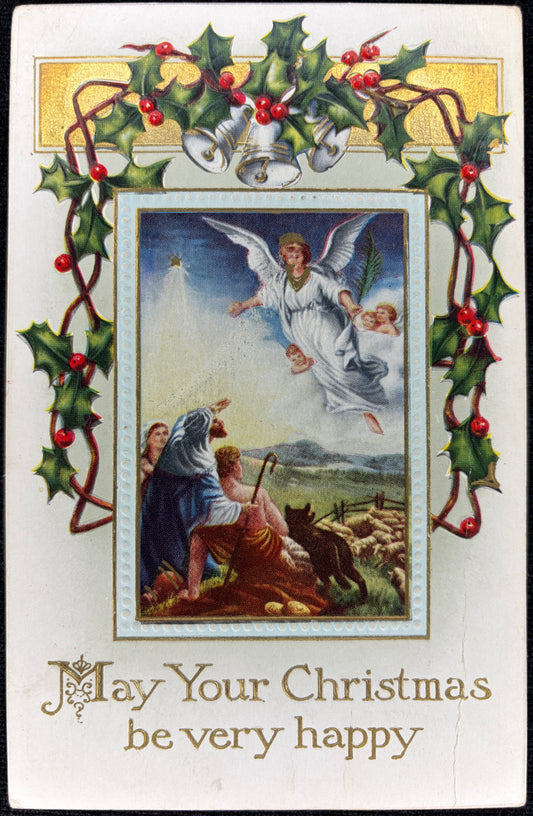 Gilded and Embossed Christmas Angels Scene | Christmas Postcard