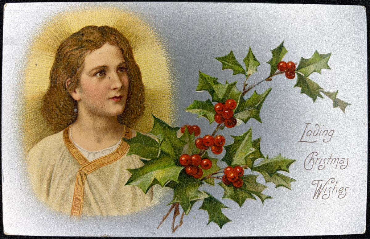Young Jesus "Loving Christmas Wishes" - Vintage Postcard