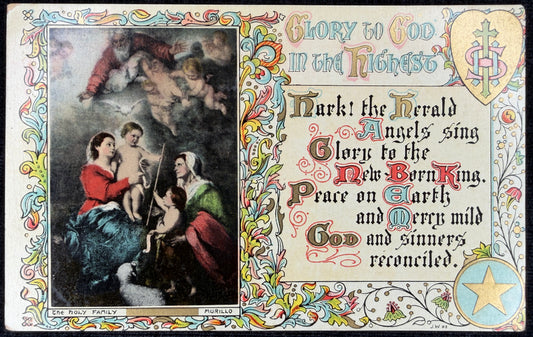 1905 Holy Family on Christmas with God and Angels Above - Vintage Postcard