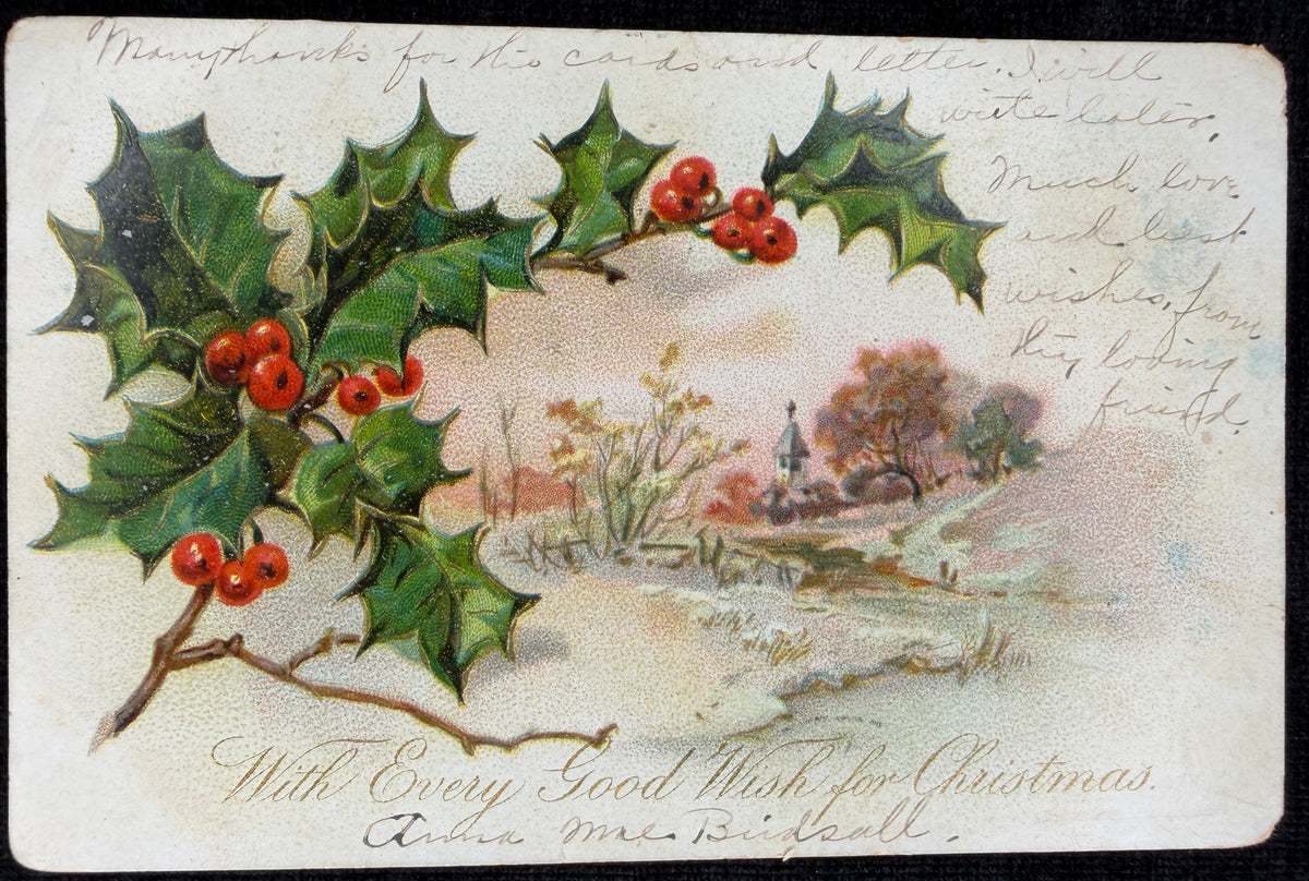 1905 Address-only Christmas Holly - Vintage Postcard