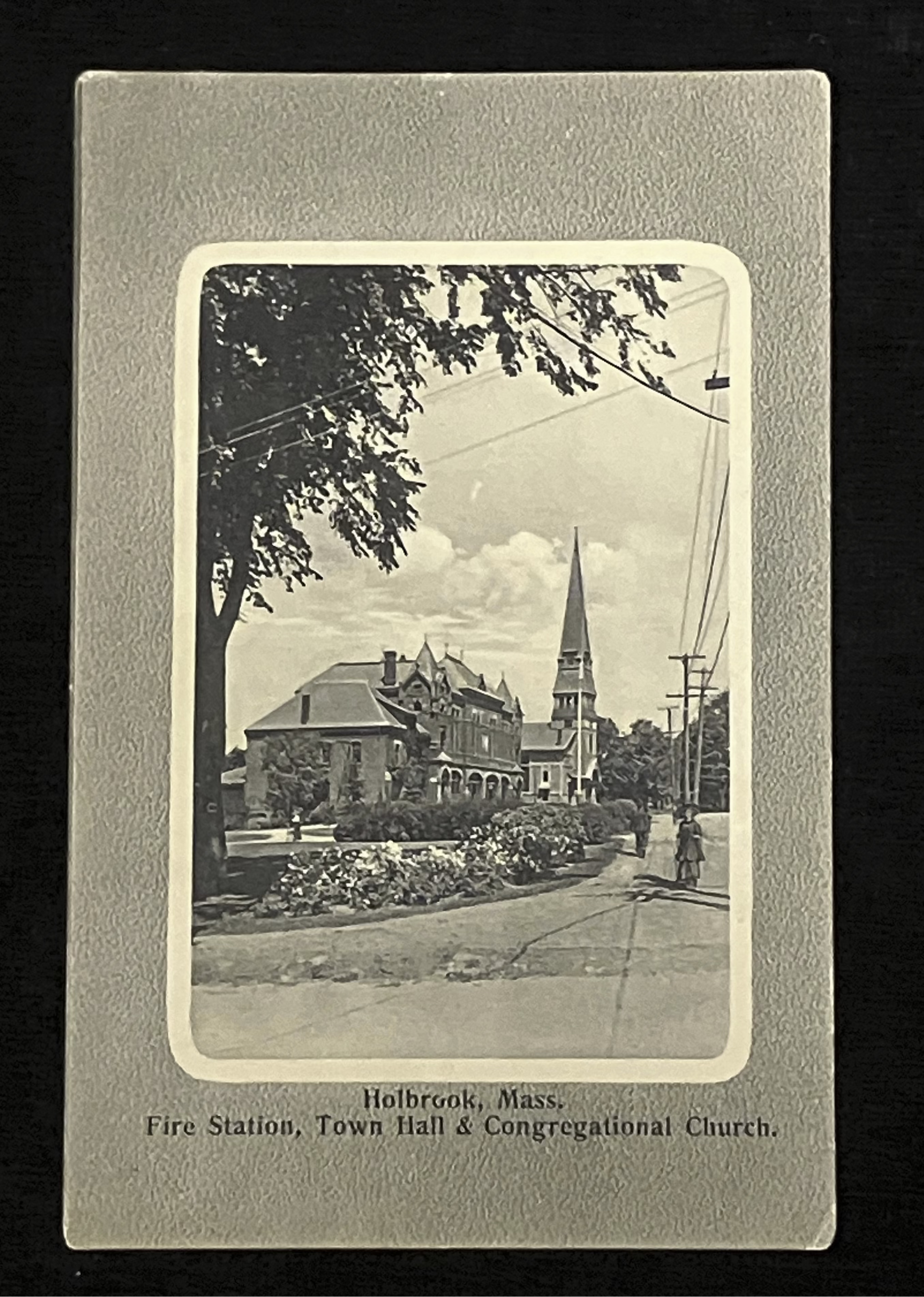 Vintage Postcard, Fire Station, Town Hall and Congregational Church in Hollbrook, Mass.