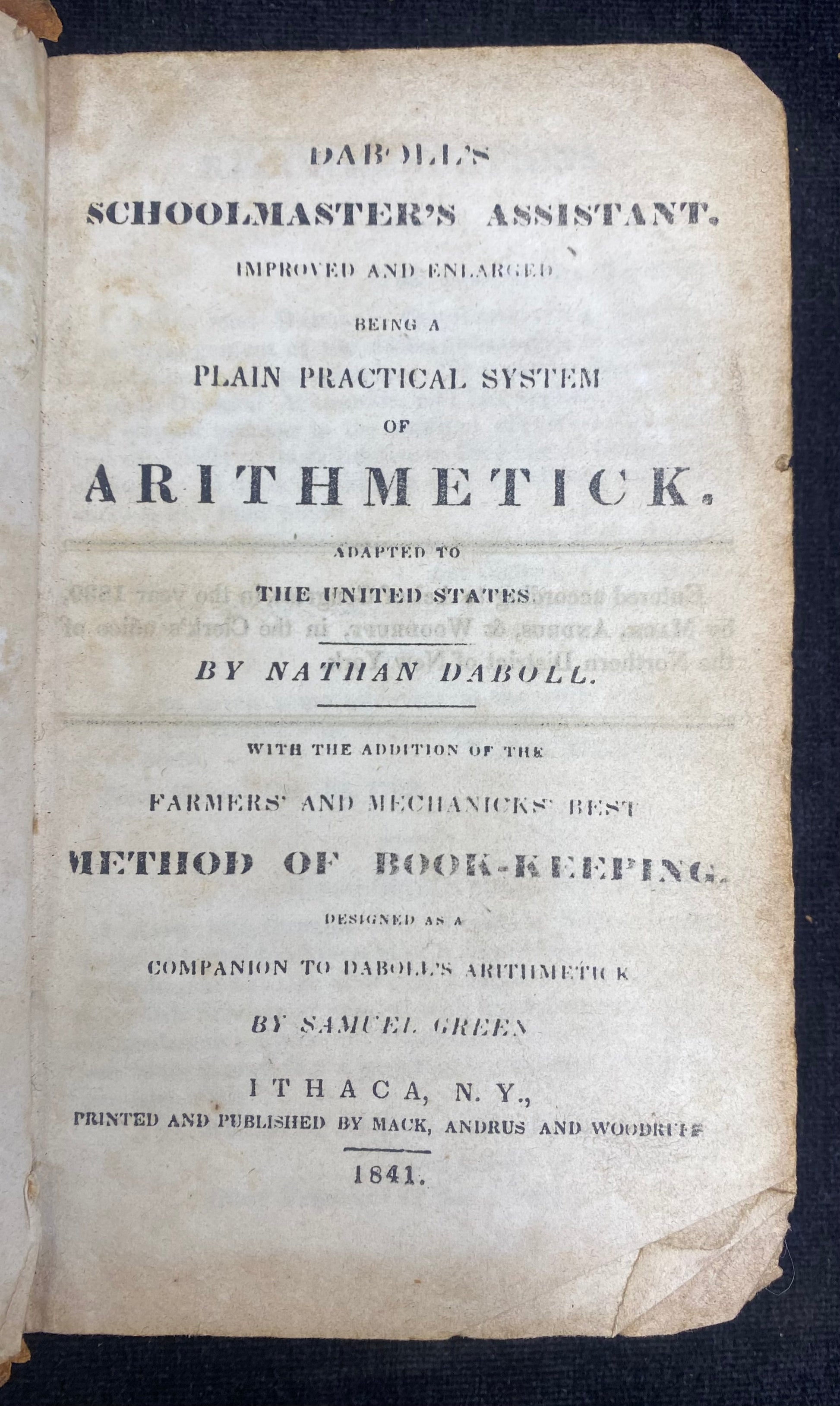 Title page of a book titled 'Daboll's Schoolmaster's Assistant' from 1841.