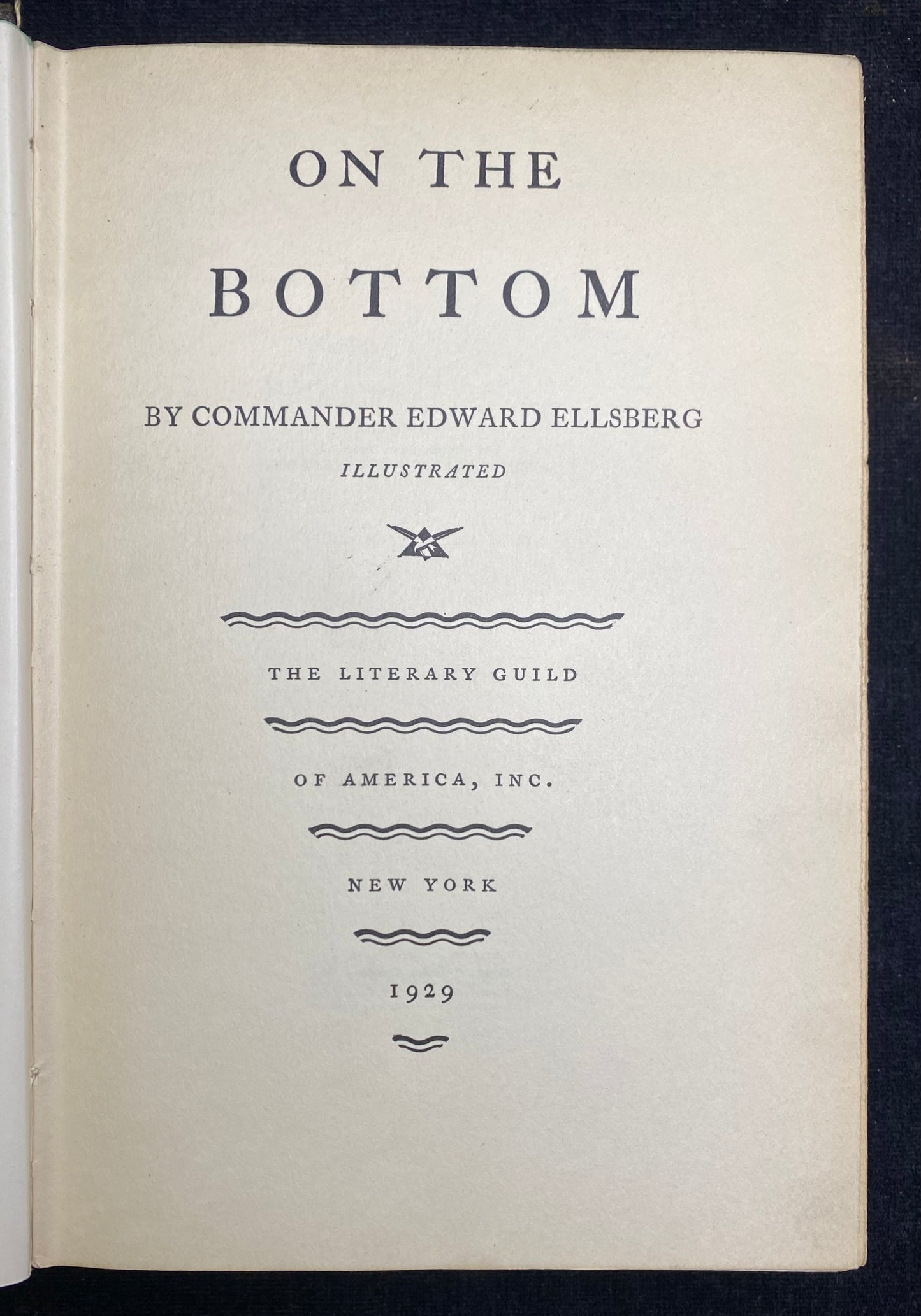 Title page of a book titled 'On the Bottom' by Commander Edward Ellsberg, published in 1929.