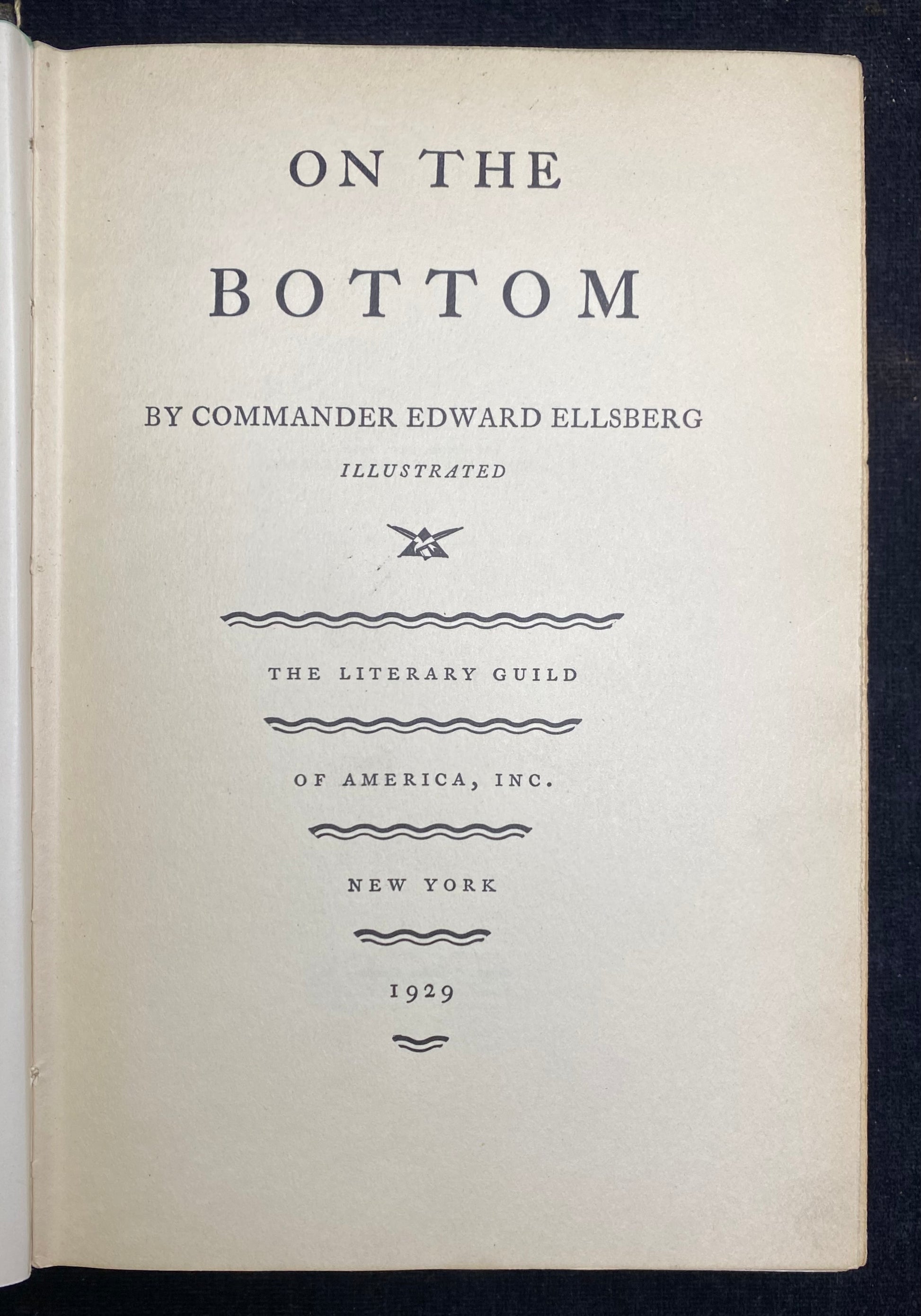 Title page of a book titled 'On the Bottom' by Commander Edward Ellsberg, published in 1929.