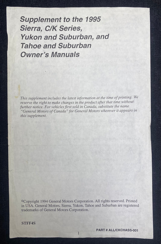 1995 Chevrolet C/K Pickup Owner's Manual