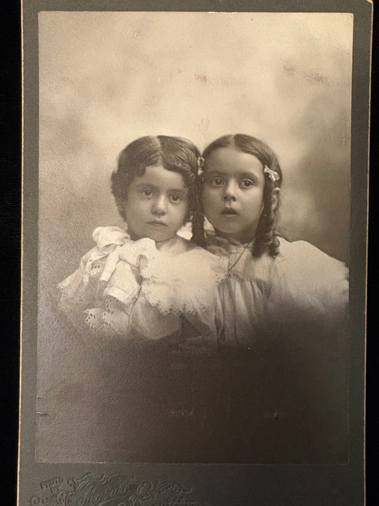 Two Young Siblings Pose for Photo - 1897-1905 Black and White Photography