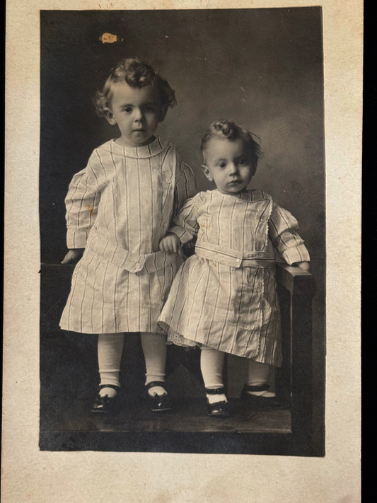 RPPC - Two Charming Children in Quirky Topknots - Brothers Family Photo - 1920s Black and White Photo